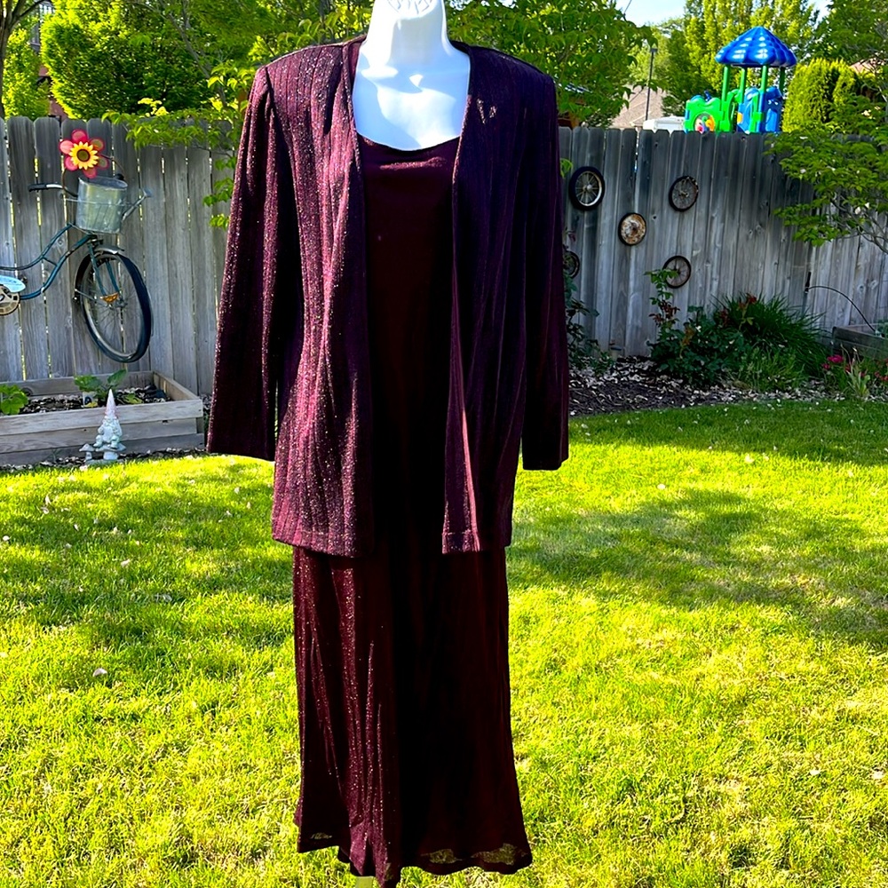 Alex Evenings purple glittery Slip dress/open jacket- VTG/ EUC & luxurious Sz 10